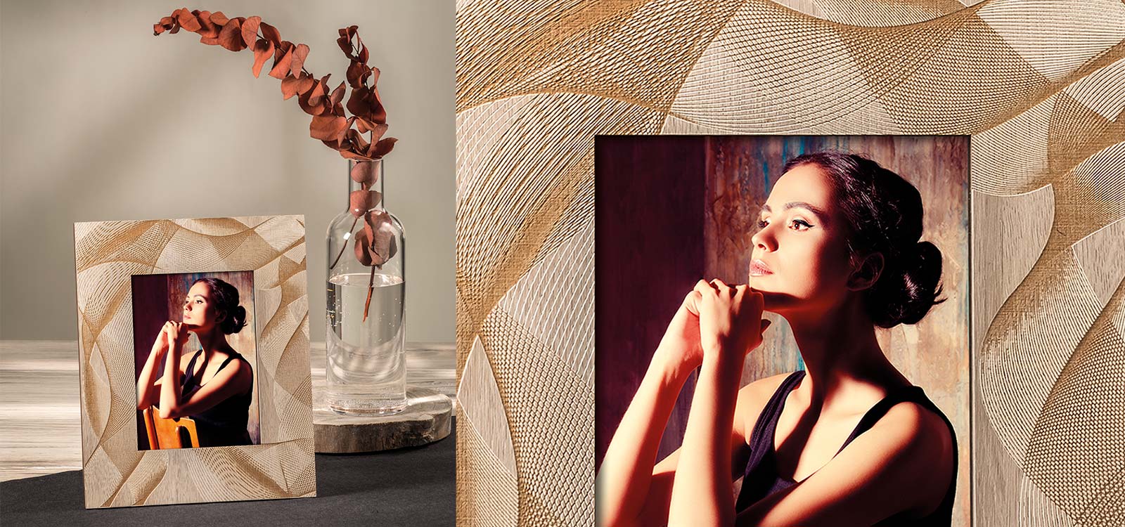 VES fine objects cornici portafoto in legno inciso