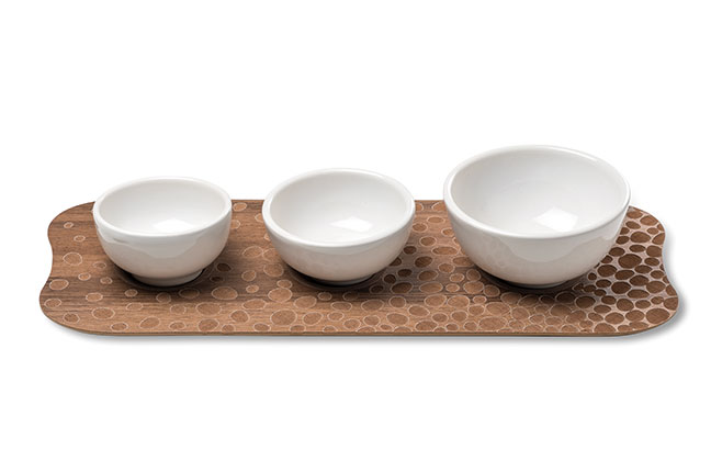 VES vassoi in legno inciso con set di tre ciotole fatti in italia