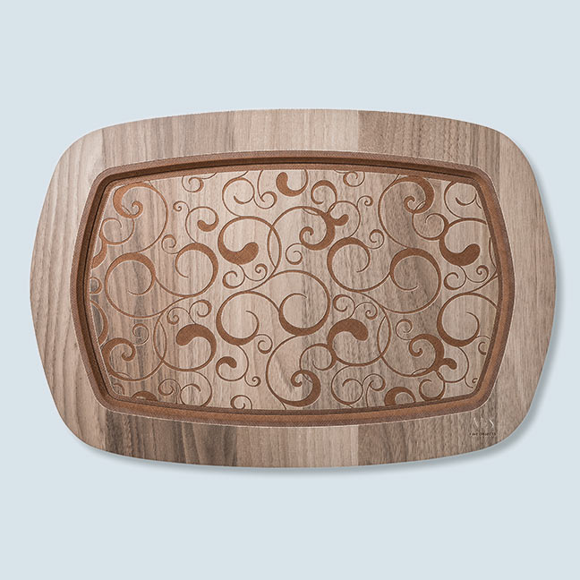 Vassoio in legno inciso decorato made in italy VES
