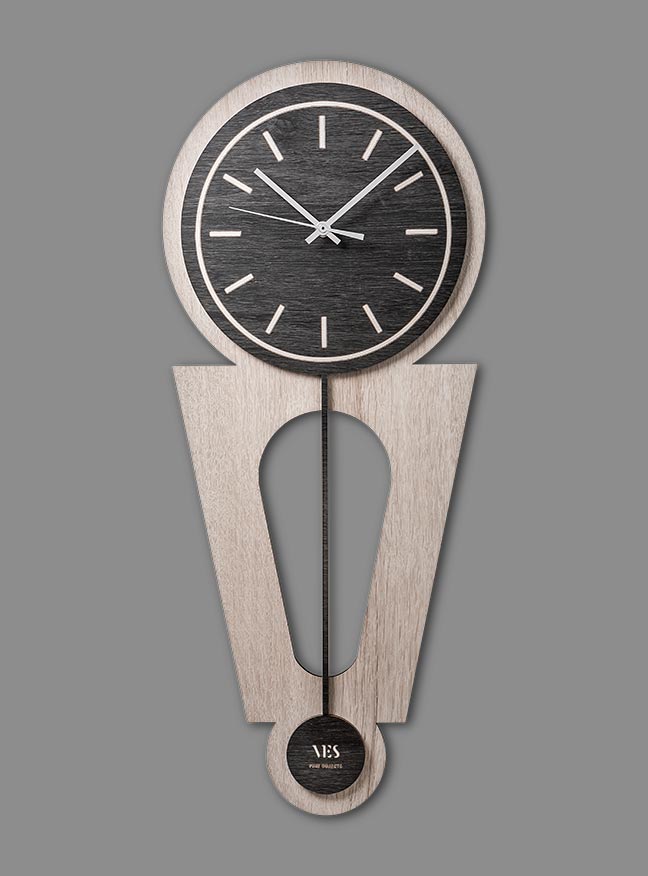 VES orologio da parete in legno inciso design finto pendolo made in italy