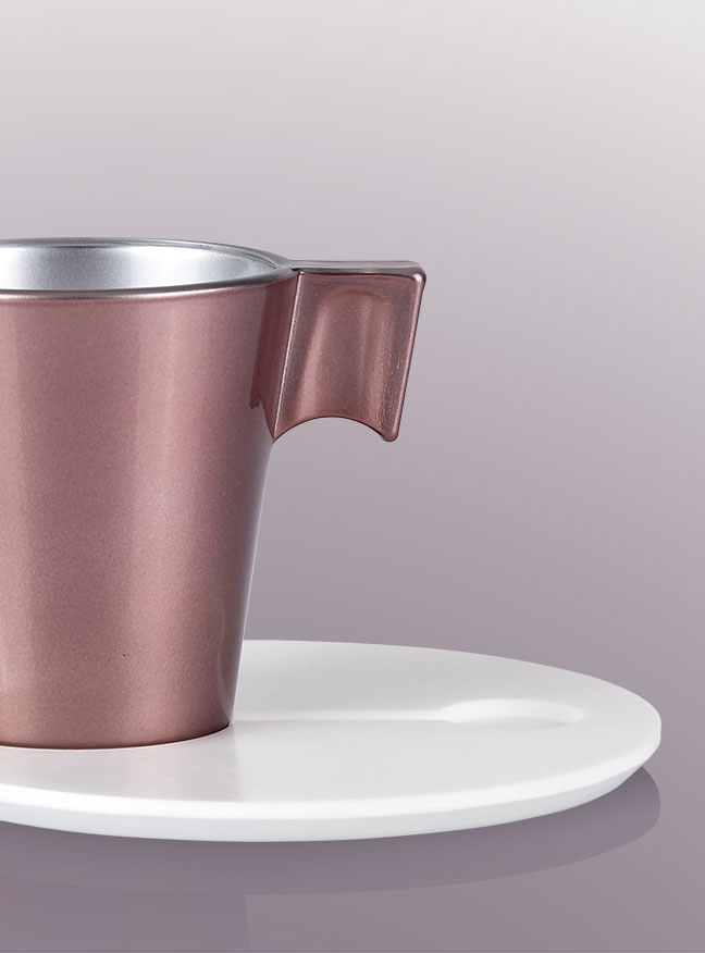 Tazzina da caffè colore rosa cipria con piattino in krion k-life design moderno made in Italy Ves Fine Objects