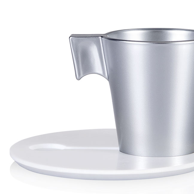 Tazzina da caffè colore argento e piattino in krion k-life design moderno made in Italy Ves Fine Objects