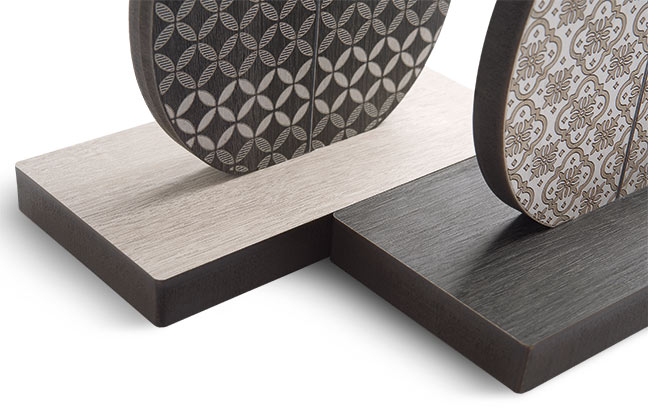 VES Fine Objects lampade design moderno in Krion K-Life e base in legno inciso made in italy