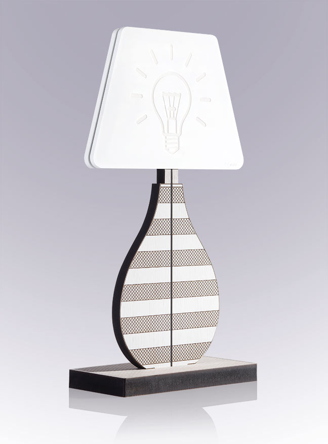 VES Fine Objects lampada design moderno in Krion K-Life e base in legno inciso made in italy