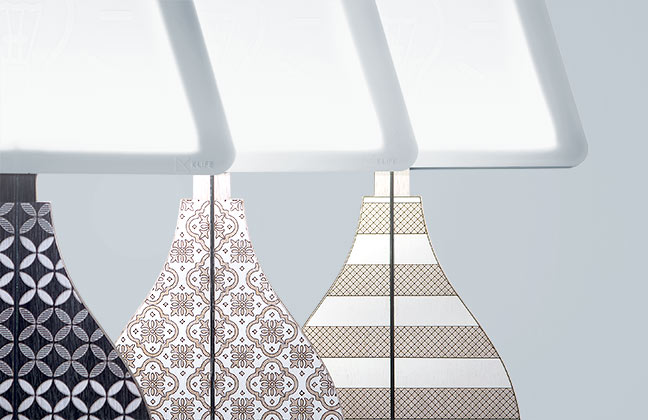 VES Fine Objects lampade design moderno in Krion K-Life e base in legno inciso made in italy